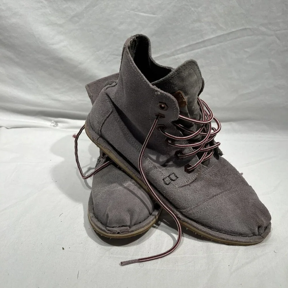 Toms‎ Boy Lace up Flat Boot Shoes W8 Gray Red White Lace